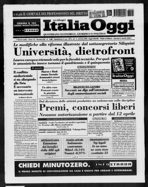 Italia oggi : quotidiano di economia finanza e politica